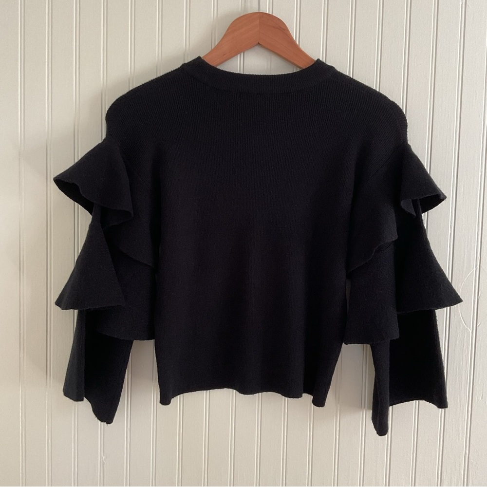Asilio Material Girl Top Tiered Sleeve Sweater Black - Picture 3 of 6